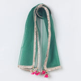 Off-White Chanderi Lehenga Set for Girls with Contrast Lace & Dupatta - BYB PREMIUM