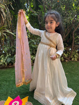 Off White Chanderi Silk Anarkali Dress for Girls with Dupatta - BYB PREMIUM