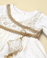 Load image into Gallery viewer, Off White Chanderi Silk Anarkali Dress for Girls with Dupatta - BYB PREMIUM
