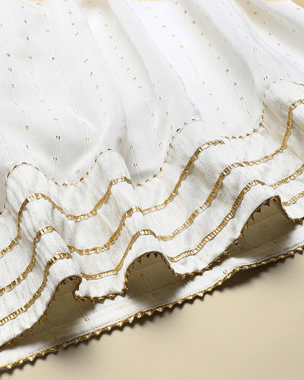 Off White Chanderi Silk Anarkali Dress for Girls with Dupatta - BYB PREMIUM
