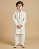 Load image into Gallery viewer, Off-White Chanderi Silk Kurta &amp; Cotton Pyjama Set for Boys - BYB PREMIUM
