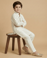 Off-White Chanderi Silk Kurta & Cotton Pyjama Set for Boys - BYB PREMIUM