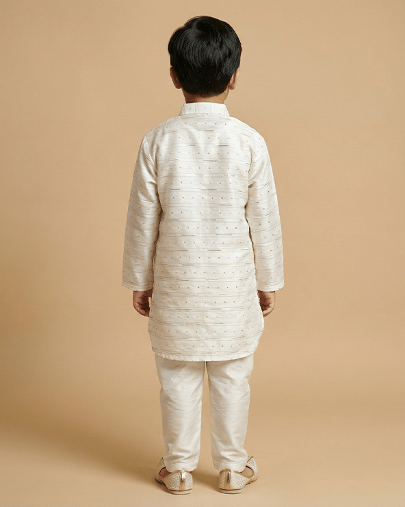 Off-White Chanderi Silk Kurta & Cotton Pyjama Set for Boys - BYB PREMIUM
