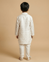 Off-White Chanderi Silk Kurta & Cotton Pyjama Set for Boys - BYB PREMIUM