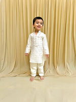 Load image into Gallery viewer, Off - White Chanderi Silk Kurta Pyjama for Boys - BYB PREMIUM
