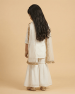 Load image into Gallery viewer, Off White Chanderi Silk Kurti Sharara Set for Girls with Dupatta - BYB PREMIUM
