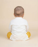 Load image into Gallery viewer, Off-White Cotton Kurta Dhoti Set for Babies with Moti &amp; Gota Work - BYB PREMIUM
