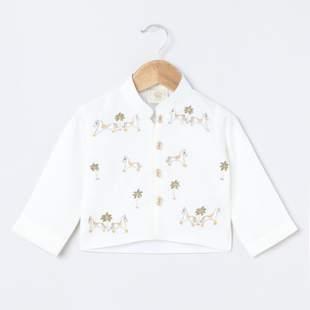 Off-White Cotton Kurta Dhoti Set for Babies with Moti & Gota Work - BYB PREMIUM