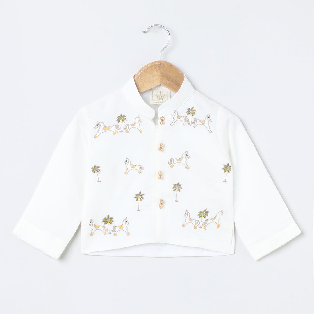 Off-White Cotton Kurta Dhoti Set for Babies with Moti & Gota Work - BYB PREMIUM