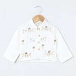 Load image into Gallery viewer, Off-White Cotton Kurta Dhoti Set for Babies with Moti &amp; Gota Work - BYB PREMIUM

