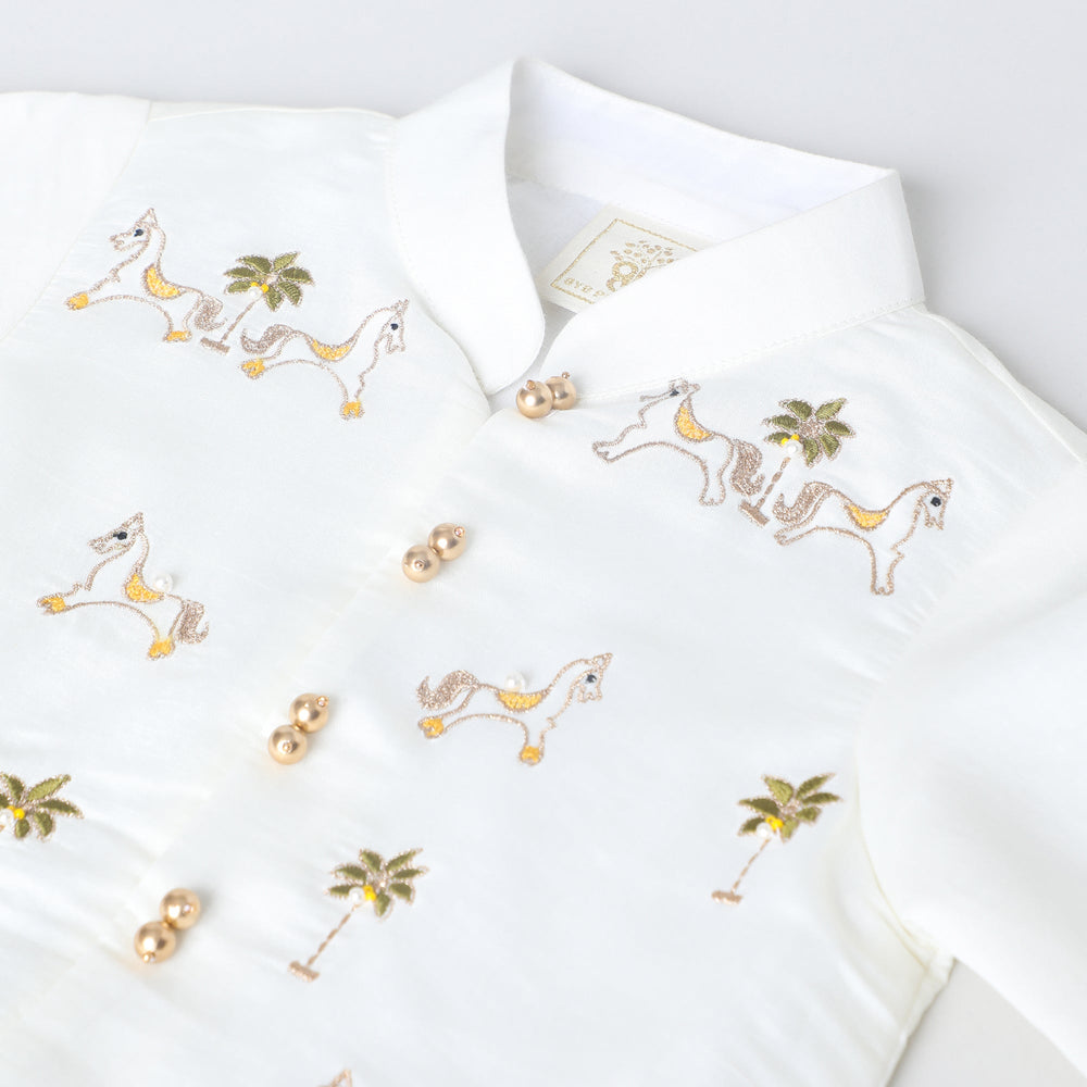 Off-White Cotton Kurta Dhoti Set for Babies with Moti & Gota Work - BYB PREMIUM