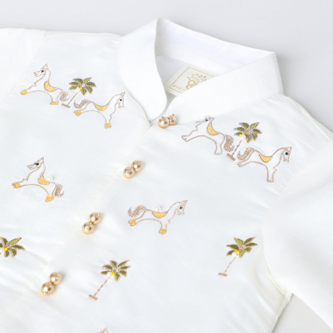 Off-White Cotton Kurta Dhoti Set for Babies with Moti & Gota Work - BYB PREMIUM