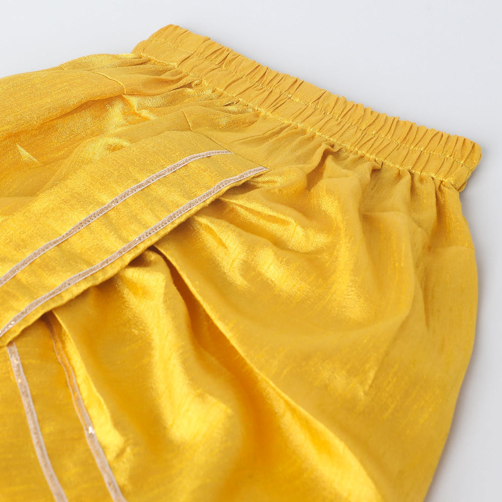 Off-White Cotton Kurta Dhoti Set for Babies with Moti & Gota Work - BYB PREMIUM