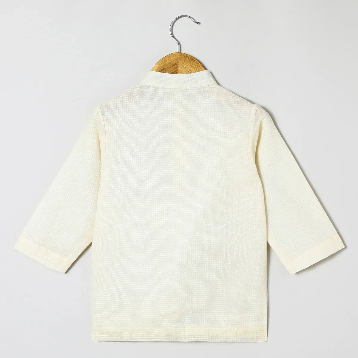 Off white doria cotton kurta with mayurpankh pearls embroidery dhoti set   byb premium