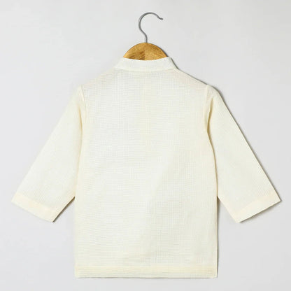 Off white doria cotton Kurta with Mayurpankh pearls embroidery Dhoti set - BYB PREMIUM