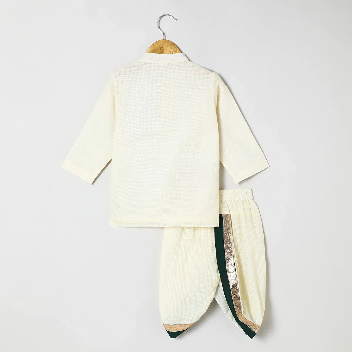 Off white doria cotton kurta with mayurpankh pearls embroidery dhoti set   byb premium