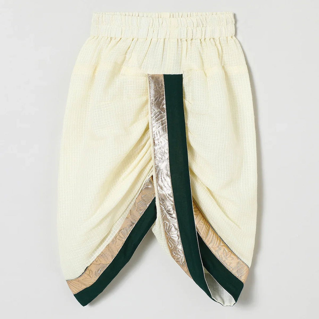 Off white doria cotton Kurta with Mayurpankh pearls embroidery Dhoti set - BYB PREMIUM