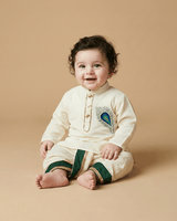 Off-White Doria Cotton Mayurpankh Embroidered Dhoti Set for Boys. - BYB PREMIUM