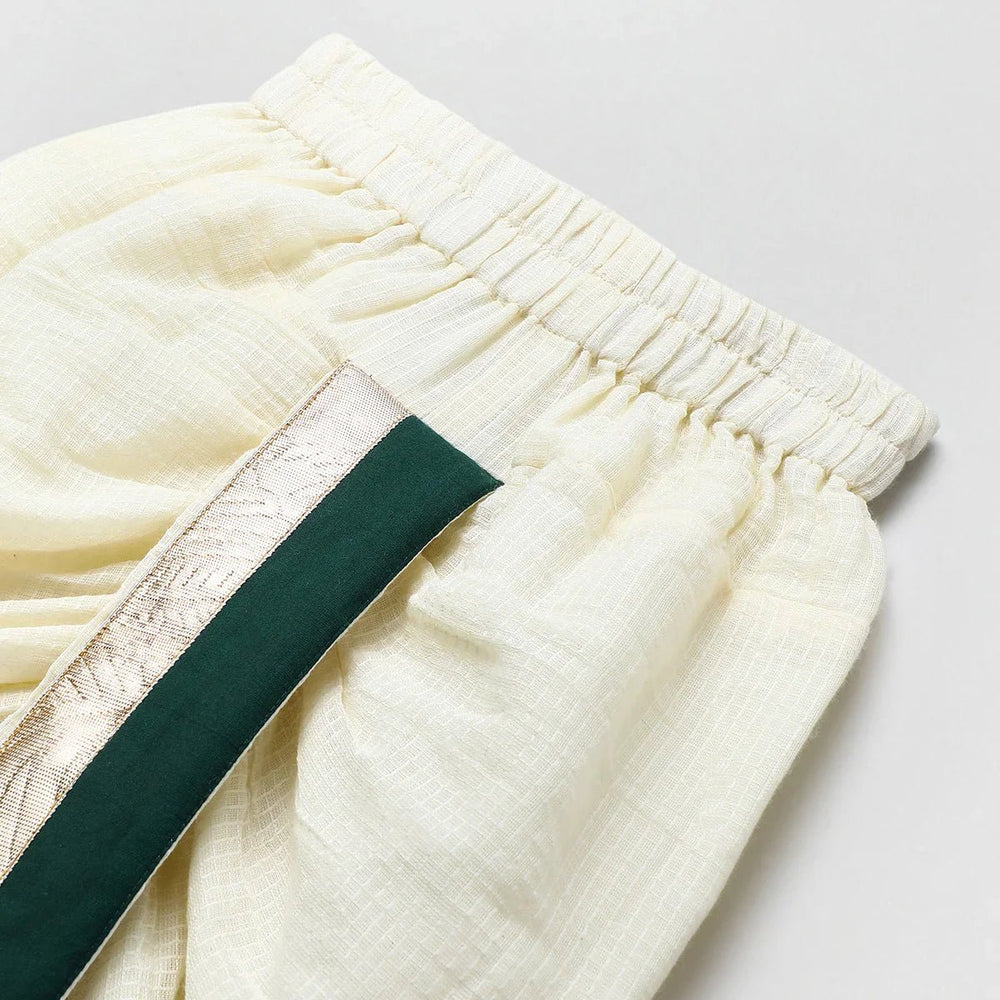 Off-White Doria Cotton Mayurpankh Embroidered Dhoti Set for Boys. - BYB PREMIUM