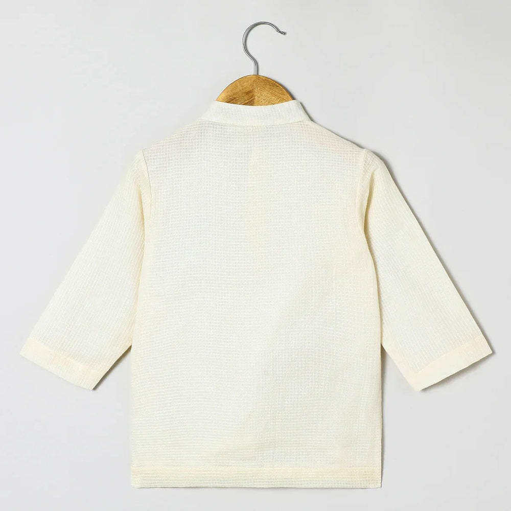 Off-White Doria Cotton Mayurpankh Embroidered Dhoti Set for Boys. - BYB PREMIUM