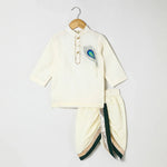 Load image into Gallery viewer, Off-White Doria Cotton Mayurpankh Embroidered Dhoti Set for Boys. - BYB PREMIUM
