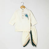 Off-White Doria Cotton Mayurpankh Embroidered Dhoti Set for Boys. - BYB PREMIUM