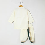 Off-White Doria Cotton Mayurpankh Embroidered Dhoti Set for Boys. - BYB PREMIUM