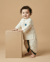 Off-White Doria Cotton Mayurpankh Embroidered Dhoti Set for Boys. - BYB PREMIUM