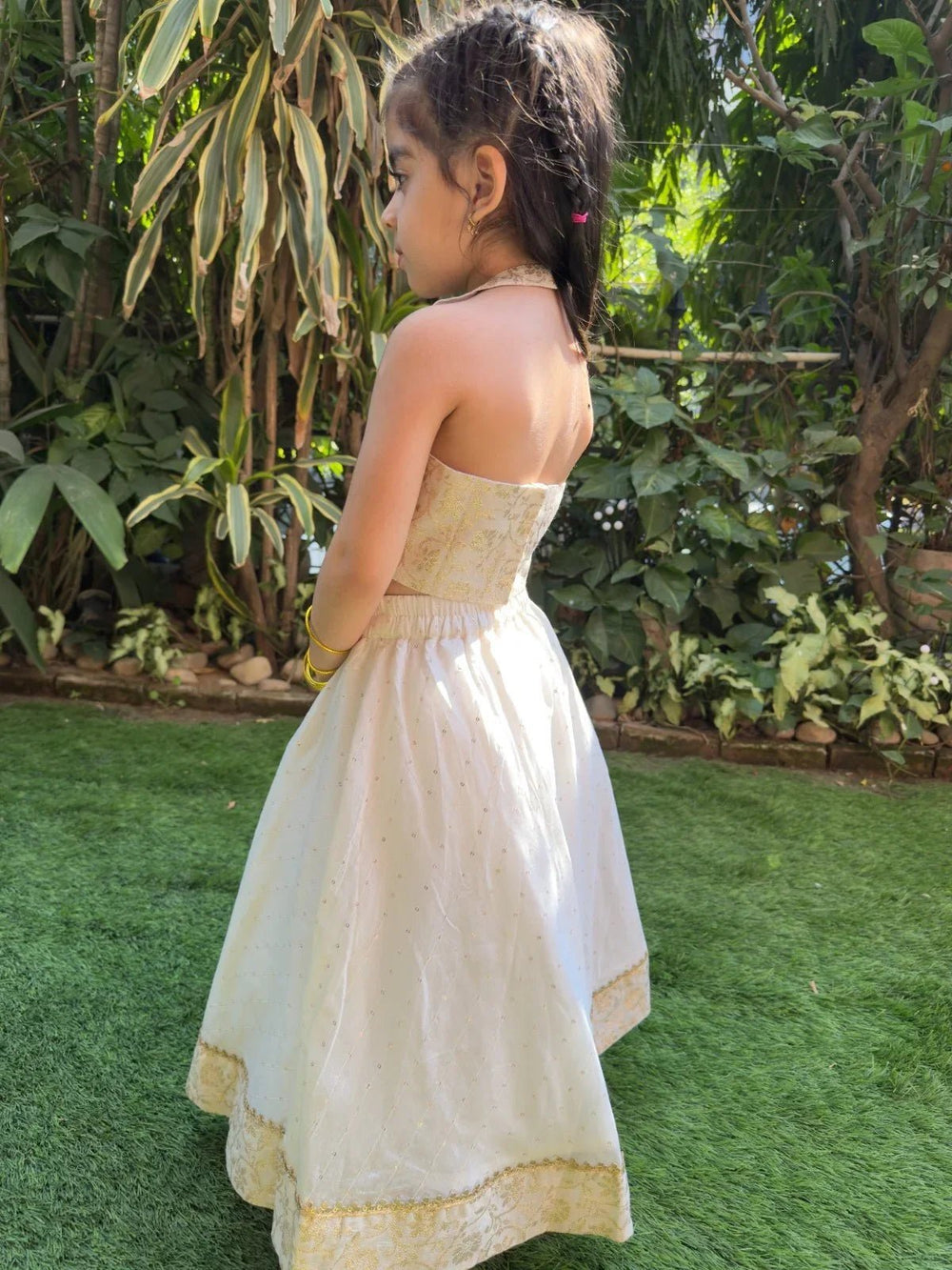 Off white halter brocade embellished top and skirt set - BYB PREMIUM