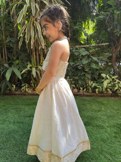 Off white halter brocade embellished top and skirt set - BYB PREMIUM