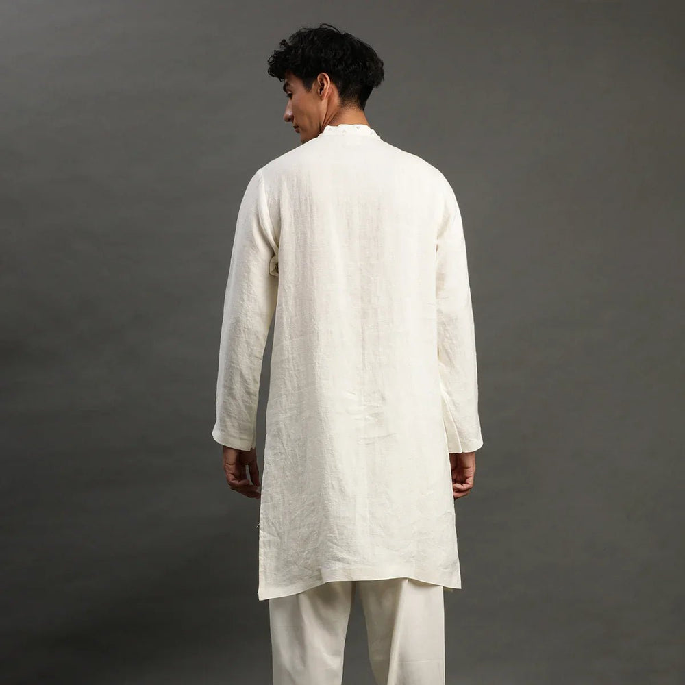 Off-White Linen Kurta Pyjama Set for Men - BYB PREMIUM