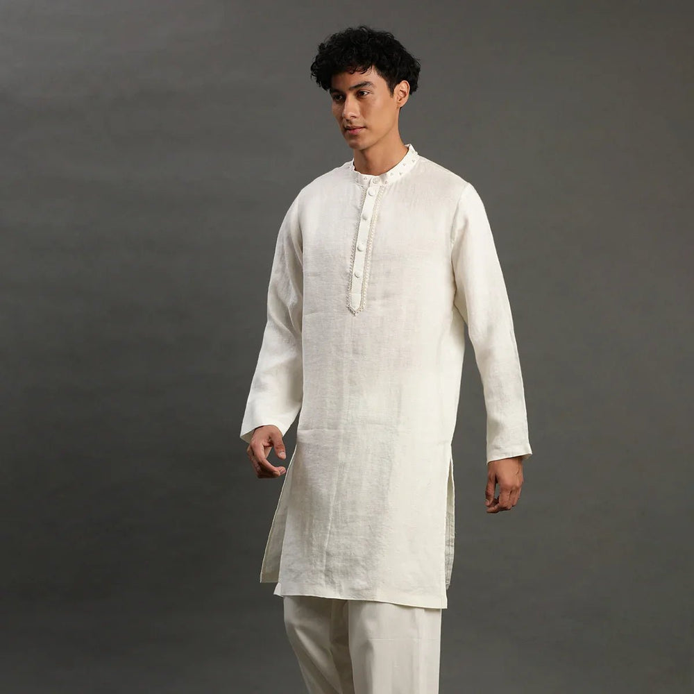 Off-White Linen Kurta Pyjama Set for Men - BYB PREMIUM