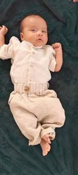 Off white linen shirt and beige pant set - BYB PREMIUM