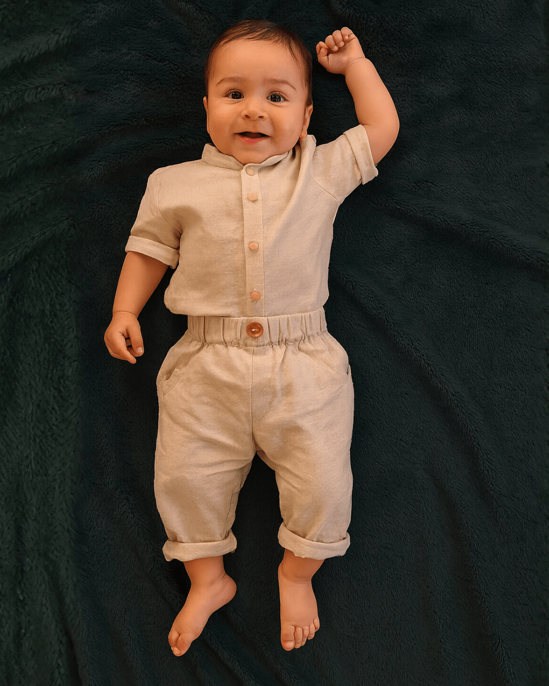Off white linen shirt and beige pant set   byb premium