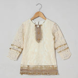 Off White Organza Kurta Sharara Set for Girls with Mustard Dupatta - BYB PREMIUM