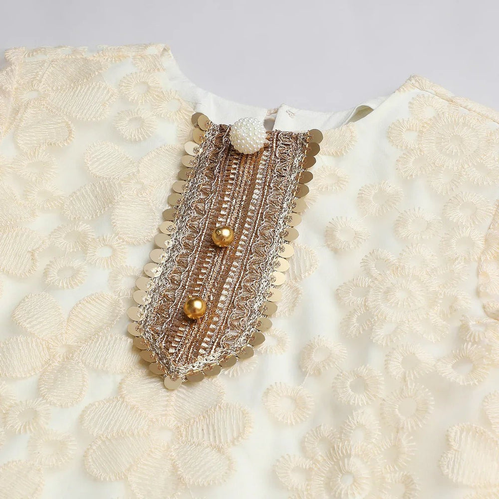 Off White Organza Kurta Sharara Set for Girls with Mustard Dupatta - BYB PREMIUM