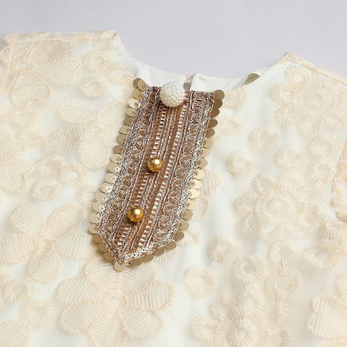 Off white organza kurta sharara set for girls with mustard dupatta   byb premium
