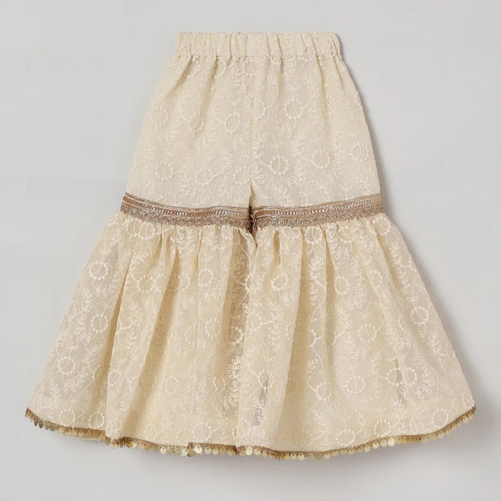 Off White Organza Kurta Sharara Set for Girls with Mustard Dupatta - BYB PREMIUM