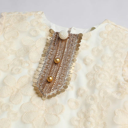 Off - White Organza Kurta Sharara Set with Mustard Dupatta - BYB PREMIUM