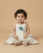 Load image into Gallery viewer, Off White Pure Cotton Mayurpankh Embroidered Top &amp; Plazo Set for Girls - BYB PREMIUM
