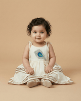 Off White Pure Cotton Mayurpankh Embroidered Top & Plazo Set for Girls - BYB PREMIUM