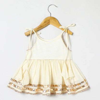 Off white Pure doria cotton Mayurpankh pearls embroidery with plazo set - BYB PREMIUM