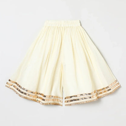 Off white Pure doria cotton Mayurpankh pearls embroidery with plazo set - BYB PREMIUM