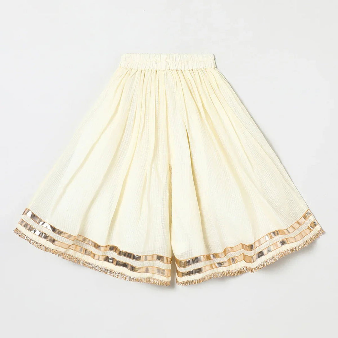 Off white Pure doria cotton Mayurpankh pearls embroidery with plazo set - BYB PREMIUM