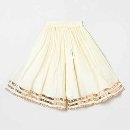 Off white Pure doria cotton Mayurpankh pearls embroidery with plazo set - BYB PREMIUM