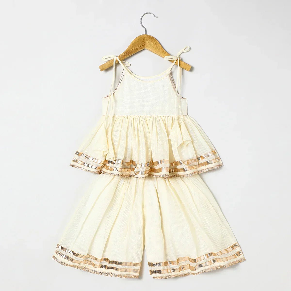 Off white Pure doria cotton Mayurpankh pearls embroidery with plazo set - BYB PREMIUM