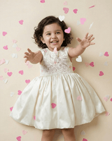 Off White Satin Girls Party Dress with Hand Bead Embroidery - BYB PREMIUM