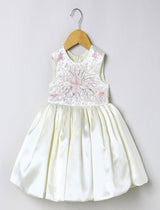 Off White Satin Girls Party Dress with Hand Bead Embroidery - BYB PREMIUM