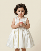 Off White Satin Girls Party Dress with Hand Bead Embroidery - BYB PREMIUM