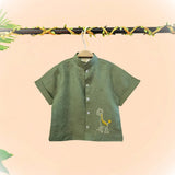 Olive Green Pure Linen Embroidered Coord Set for Boys - BYB PREMIUM